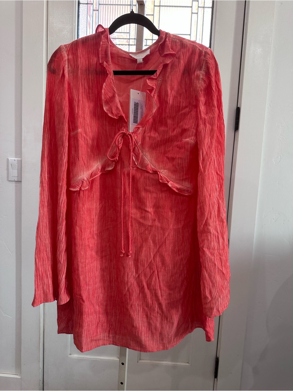 Rococo Sand River Coral Tie-Front Ruffle Dress - Picture 3 of 9